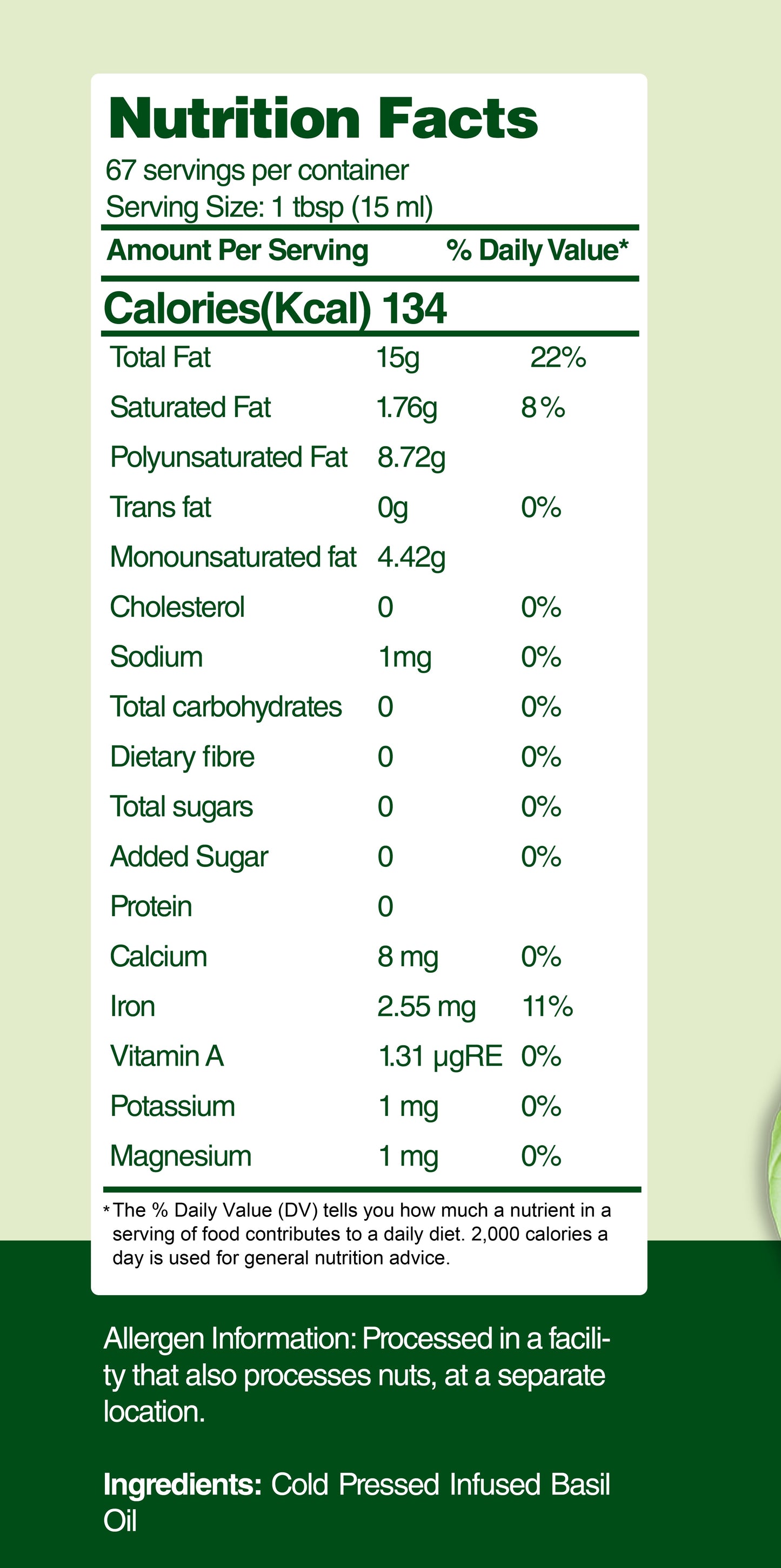 Tulsi/Basil Cold Pressed Cooking Oil